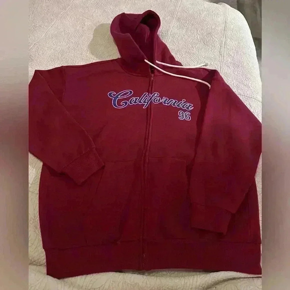 Forever 21 Red & Navy California Hoodie Zip-Up Sweatshirt, Size M Oversized - Picture 1 of 4